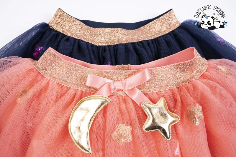 LEZONKIDS - Saia Tutu Fofa e Casual com Lantejoulas em Estrela em Camadas para Meninas, Saia de Tule para o Verão
